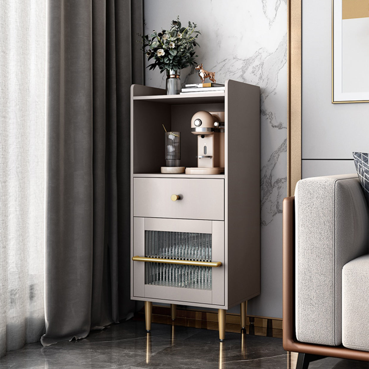 Serveur de restauration en bois d'ingénierie moderne 1 tiroir côté tiroir avec porte en verre