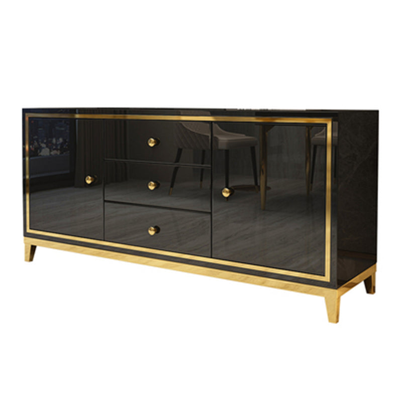 Glam Cabinets Mirrored Buffet 3 Drawers and 2 Doors Buffet Sideboard Black Clearhalo 'buffet_sideboard' 'Buffets & Sideboards' 'furn' 'furn_buffet_sideboard' 'Furniture' 'Kitchen & Dining Furniture' 6362880