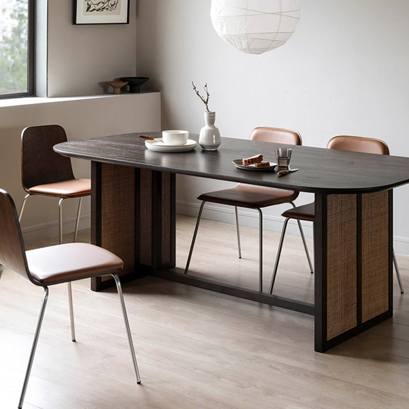 Modern Ash Wood Dining Table Oval Wooden Table with Double Pedestal in Black Clearhalo 'Dining Tables & Seating' 'Dining Tables' 'dining_table' 'furn' 'furn_dining_table' 'Furniture' 'Kitchen & Dining Furniture' 6362916