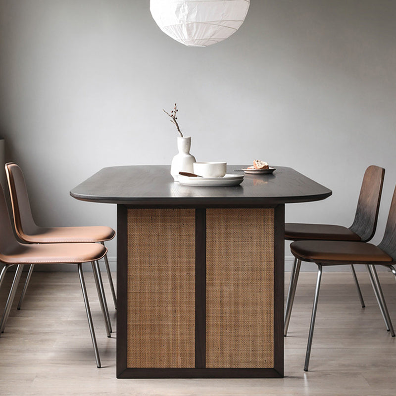 Modern Ash Wood Dining Table Oval Wooden Table with Double Pedestal in Black 70.9"L x 35.4"W x 29.5"H Without Chairs Clearhalo 'Dining Tables & Seating' 'Dining Tables' 'dining_table' 'furn' 'furn_dining_table' 'Furniture' 'Kitchen & Dining Furniture' 6362918
