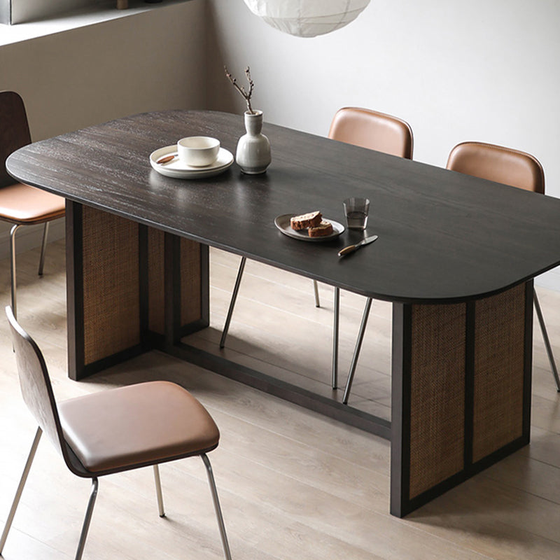Modern Ash Wood Dining Table Oval Wooden Table with Double Pedestal in Black Clearhalo 'Dining Tables & Seating' 'Dining Tables' 'dining_table' 'furn' 'furn_dining_table' 'Furniture' 'Kitchen & Dining Furniture' 6362919
