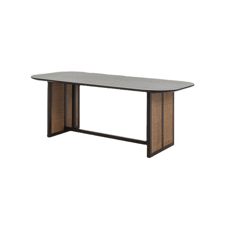 Modern Ash Wood Dining Table Oval Wooden Table with Double Pedestal in Black 78.7"L x 35.4"W x 29.5"H Without Chairs Clearhalo 'Dining Tables & Seating' 'Dining Tables' 'dining_table' 'furn' 'furn_dining_table' 'Furniture' 'Kitchen & Dining Furniture' 6362920