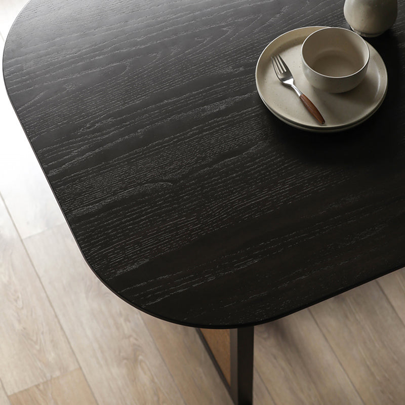 Modern Ash Wood Dining Table Oval Wooden Table with Double Pedestal in Black Clearhalo 'Dining Tables & Seating' 'Dining Tables' 'dining_table' 'furn' 'furn_dining_table' 'Furniture' 'Kitchen & Dining Furniture' 6362921