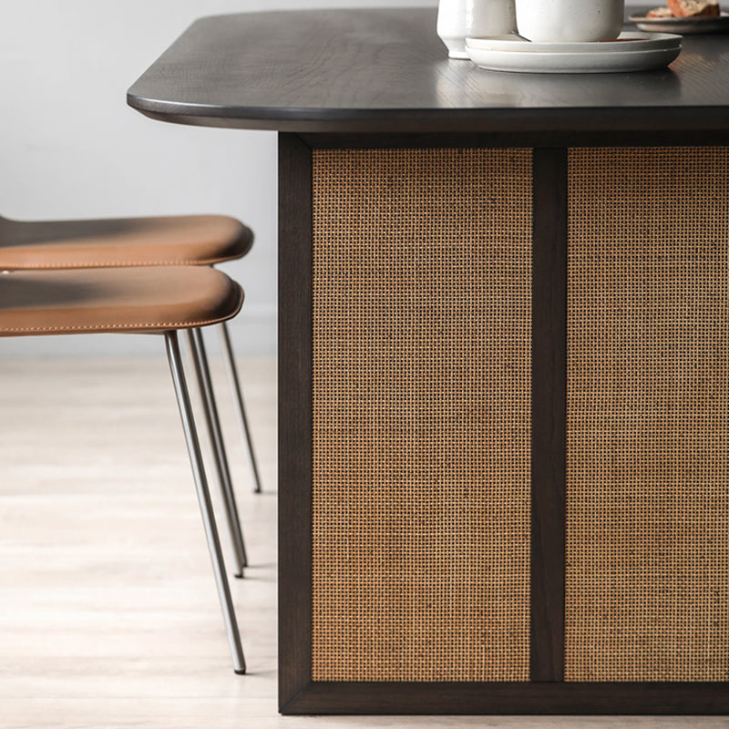 Modern Ash Wood Dining Table Oval Wooden Table with Double Pedestal in Black Clearhalo 'Dining Tables & Seating' 'Dining Tables' 'dining_table' 'furn' 'furn_dining_table' 'Furniture' 'Kitchen & Dining Furniture' 6362922