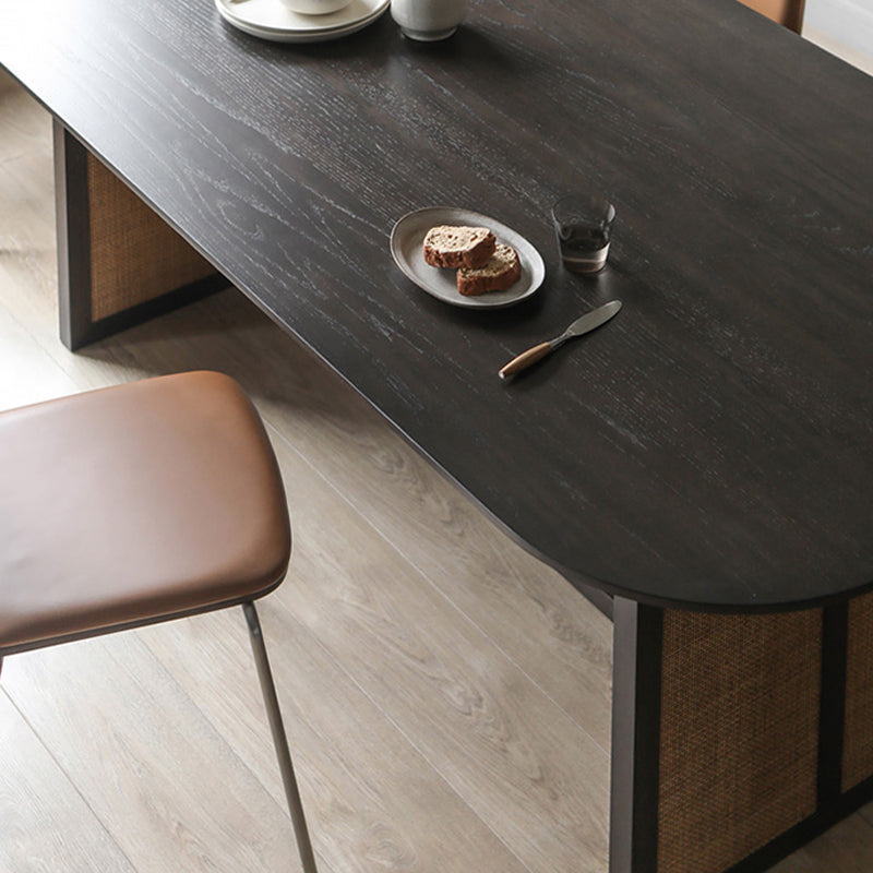 Modern Ash Wood Dining Table Oval Wooden Table with Double Pedestal in Black Clearhalo 'Dining Tables & Seating' 'Dining Tables' 'dining_table' 'furn' 'furn_dining_table' 'Furniture' 'Kitchen & Dining Furniture' 6362925