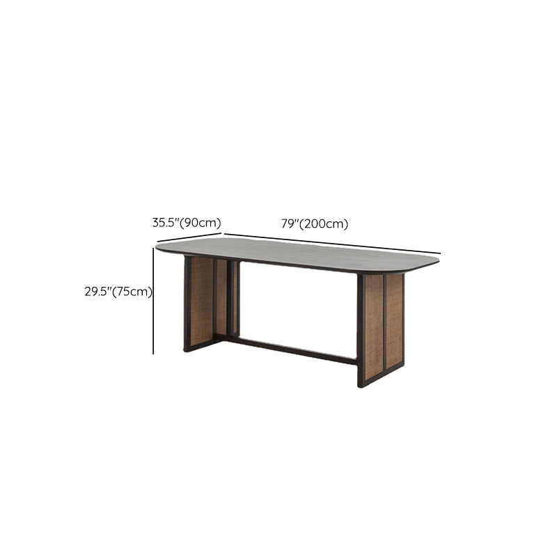 Modern Ash Wood Dining Table Oval Wooden Table with Double Pedestal in Black Clearhalo 'Dining Tables & Seating' 'Dining Tables' 'dining_table' 'furn' 'furn_dining_table' 'Furniture' 'Kitchen & Dining Furniture' 6362929