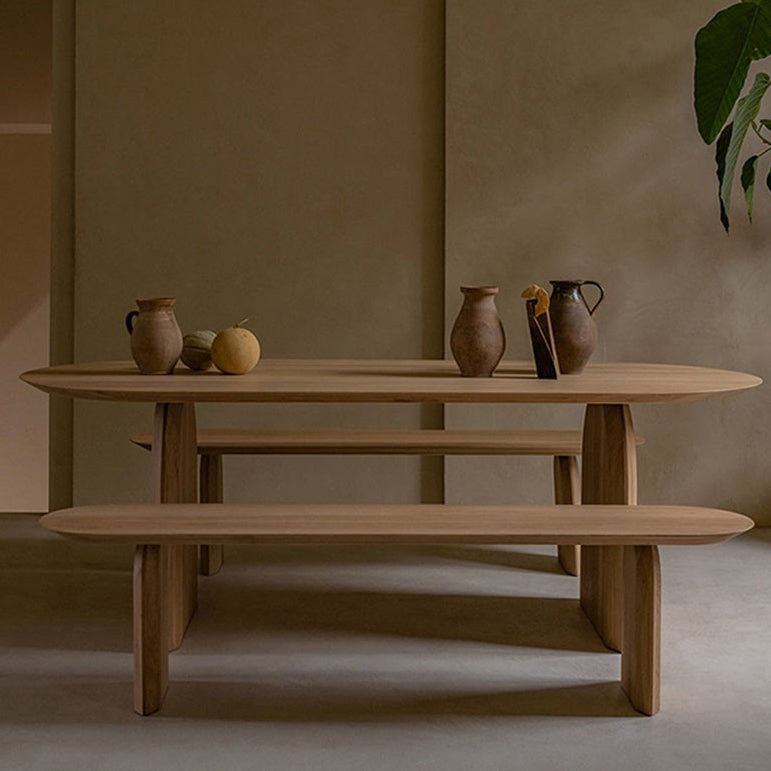 Moderner Esstisch aus massivem Holz, ovaler Holztisch mit Doppelsockel für Restaurant