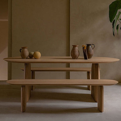 Moderner Esstisch aus massivem Holz, ovaler Holztisch mit Doppelsockel für Restaurant