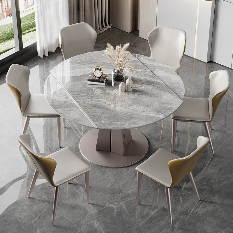 Modern Style Dining Round Table Sintered Stone Table with Metal Legs for Home 55.1"L x 55.1"W x 29.5"H Without Chairs Clearhalo 'Dining Tables & Seating' 'Dining Tables' 'dining_table' 'furn' 'furn_dining_table' 'Furniture' 'Kitchen & Dining Furniture' 6363011