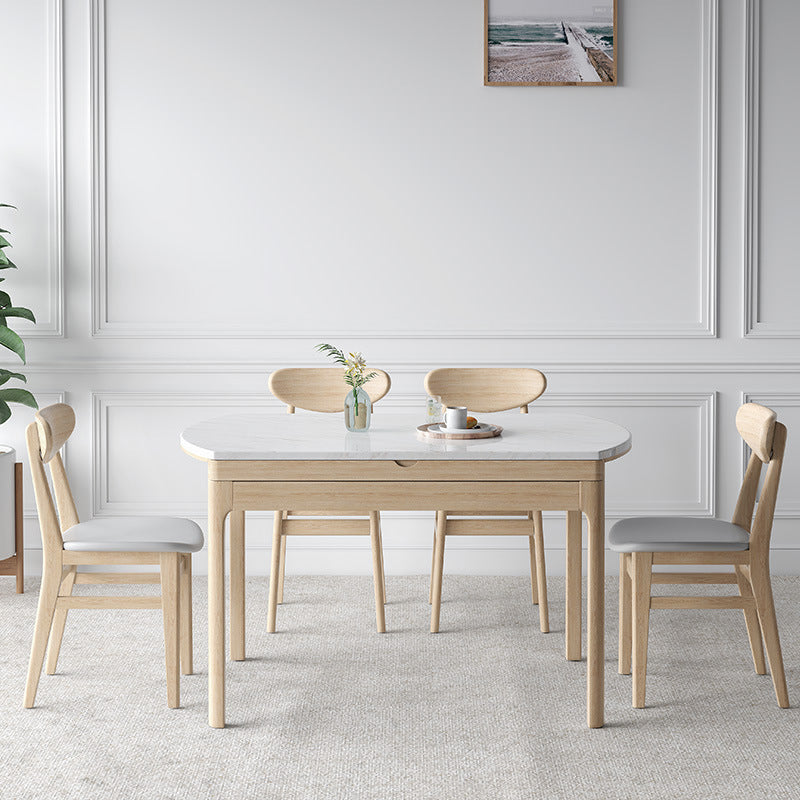 Modern Dining Round Table Stone Table with Wooden Legs for Home