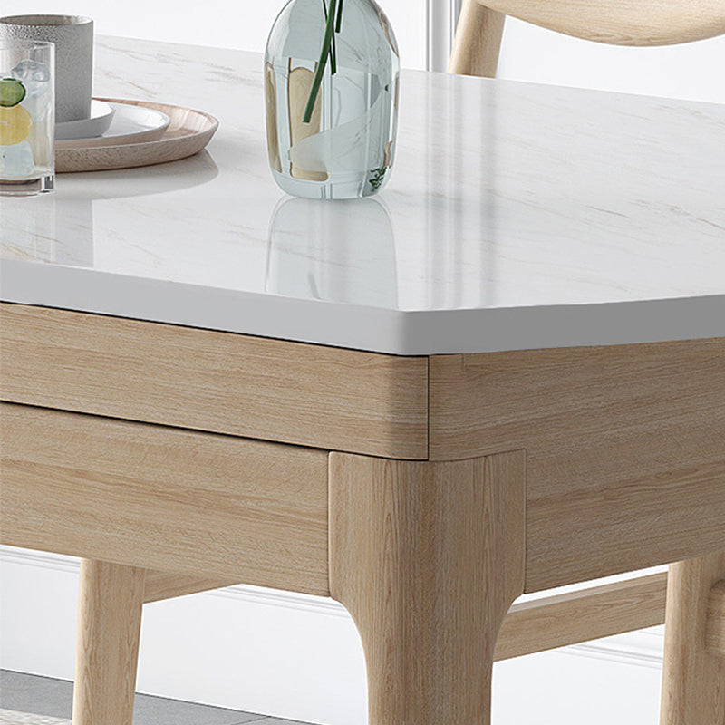 Modern Dining Round Table Stone Table with Wooden Legs for Home