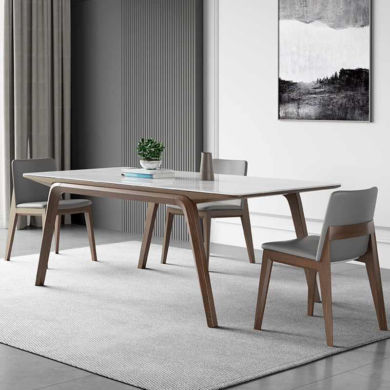 Medieval Modern Sintered Stone Table Rectangle Table with Wooden 4 Legs 55.1"L x 31.5"W x 29.5"H Without Chairs Clearhalo 'Dining Tables & Seating' 'Dining Tables' 'dining_table' 'furn' 'furn_dining_table' 'Furniture' 'Kitchen & Dining Furniture' 6363037
