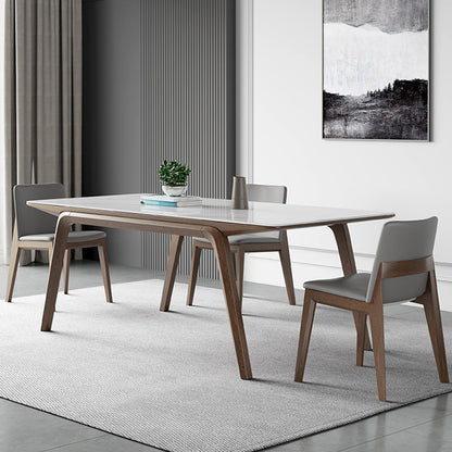 Medieval Modern Sintered Stone Table Rectangle Table with Wooden 4 Legs 55.1"L x 31.5"W x 29.5"H Without Chairs Clearhalo 'Dining Tables & Seating' 'Dining Tables' 'dining_table' 'furn' 'furn_dining_table' 'Furniture' 'Kitchen & Dining Furniture' 6363037