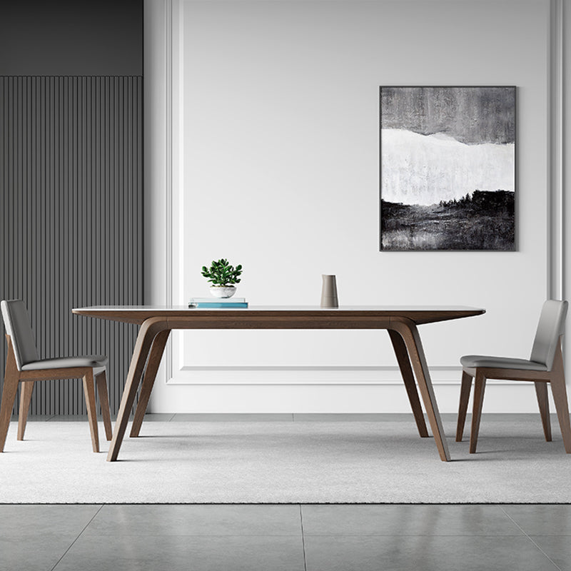 Medieval Modern Sintered Stone Table Rectangle Table with Wooden 4 Legs 63"L x 31.5"W x 29.5"H Without Chairs Clearhalo 'Dining Tables & Seating' 'Dining Tables' 'dining_table' 'furn' 'furn_dining_table' 'Furniture' 'Kitchen & Dining Furniture' 6363038
