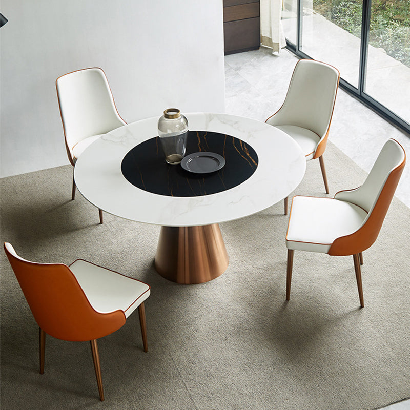 Glam Dining Round Table Sintered Stone Table with Metal Legs for Home Black White 47.2"L x 47.2"W x 29.5"H Without Chairs Clearhalo 'Dining Tables & Seating' 'Dining Tables' 'dining_table' 'furn' 'furn_dining_table' 'Furniture' 'Kitchen & Dining Furniture' 6363094
