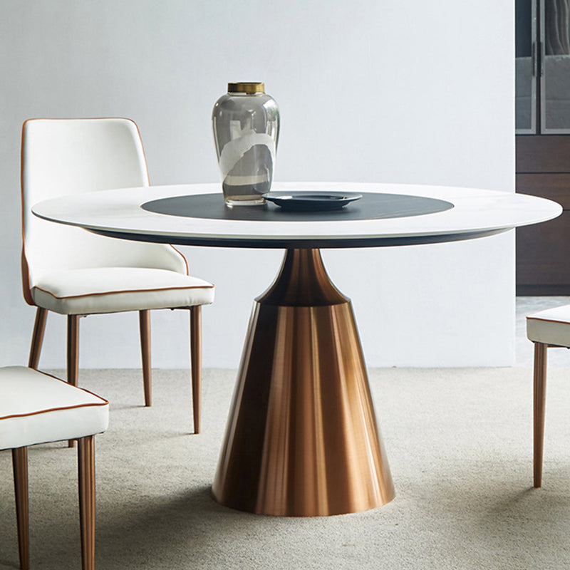Glam Dining Round Table Sintered Stone Table with Metal Legs for Home Clearhalo 'Dining Tables & Seating' 'Dining Tables' 'dining_table' 'furn' 'furn_dining_table' 'Furniture' 'Kitchen & Dining Furniture' 6363097