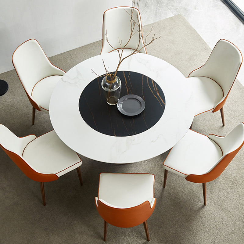 Glam Dining Round Table Sintered Stone Table with Metal Legs for Home Clearhalo 'Dining Tables & Seating' 'Dining Tables' 'dining_table' 'furn' 'furn_dining_table' 'Furniture' 'Kitchen & Dining Furniture' 6363106