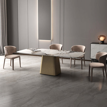 Modern Dining Rectangle Table Sintered Stone Table with Metal Leg for Home Bronze 55.1"L x 31.5"W x 29.5"H Without Chairs Clearhalo 'Dining Tables & Seating' 'Dining Tables' 'dining_table' 'furn' 'furn_dining_table' 'Furniture' 'Kitchen & Dining Furniture' 6363128