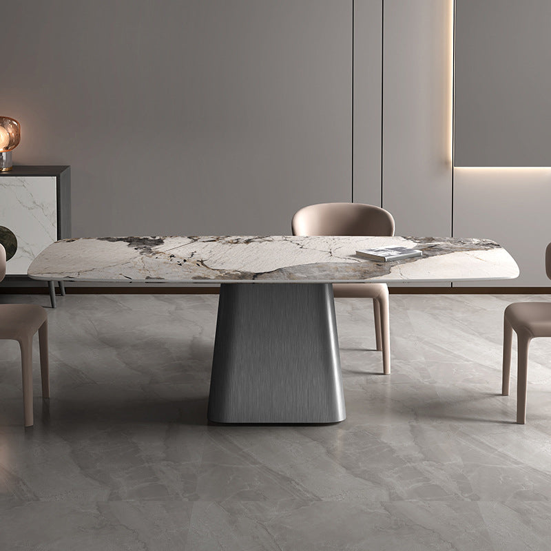 Modern Dining Rectangle Table Sintered Stone Table with Metal Leg for Home Gray 63"L x 31.5"W x 29.5"H Without Chairs Clearhalo 'Dining Tables & Seating' 'Dining Tables' 'dining_table' 'furn' 'furn_dining_table' 'Furniture' 'Kitchen & Dining Furniture' 6363131
