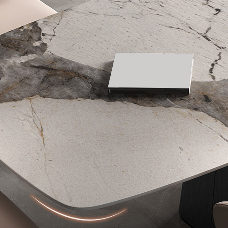Modern Dining Rectangle Table Sintered Stone Table with Metal Leg for Home Clearhalo 'Dining Tables & Seating' 'Dining Tables' 'dining_table' 'furn' 'furn_dining_table' 'Furniture' 'Kitchen & Dining Furniture' 6363137
