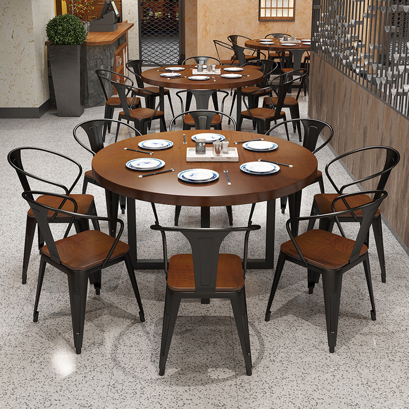 Mesa redonda de comedor moderna, mesa de madera con patas de metal para el hogar
