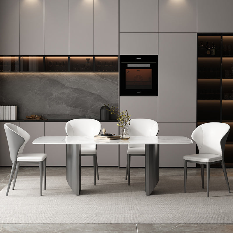 Industrial Sintered Stone Top Table Rectangle Table with Double Pedestal 63"L x 35.4"W x 29.5"H Without Chairs Clearhalo 'Dining Tables & Seating' 'Dining Tables' 'dining_table' 'furn' 'furn_dining_table' 'Furniture' 'Kitchen & Dining Furniture' 6363156