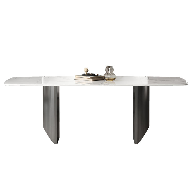 Industrial Sintered Stone Top Table Rectangle Table with Double Pedestal Without Chairs Clearhalo 'Dining Tables & Seating' 'Dining Tables' 'dining_table' 'furn' 'furn_dining_table' 'Furniture' 'Kitchen & Dining Furniture' 6363159