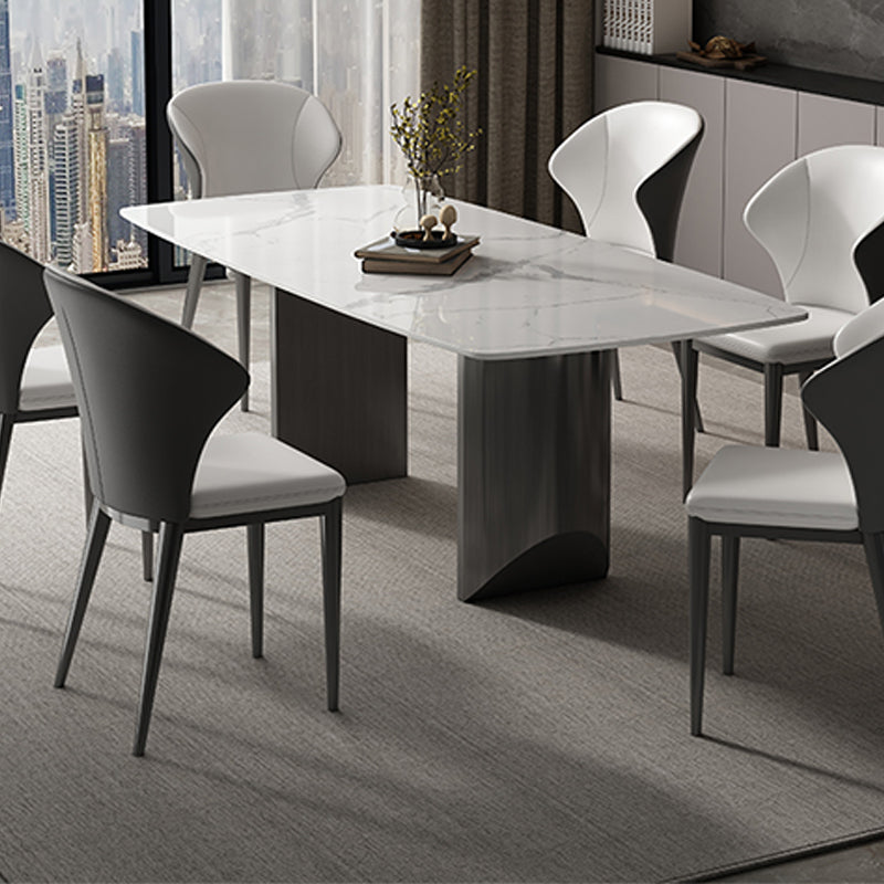 Industrial Sintered Stone Top Table Rectangle Table with Double Pedestal Clearhalo 'Dining Tables & Seating' 'Dining Tables' 'dining_table' 'furn' 'furn_dining_table' 'Furniture' 'Kitchen & Dining Furniture' 6363163
