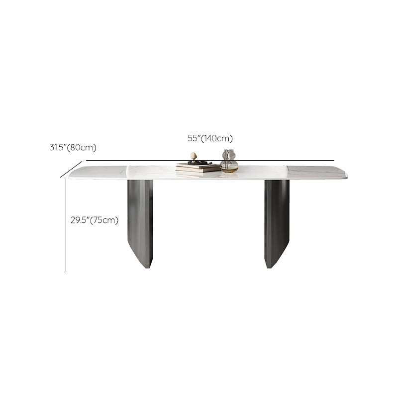 Industrial Sintered Stone Top Table Rectangle Table with Double Pedestal Clearhalo 'Dining Tables & Seating' 'Dining Tables' 'dining_table' 'furn' 'furn_dining_table' 'Furniture' 'Kitchen & Dining Furniture' 6363164