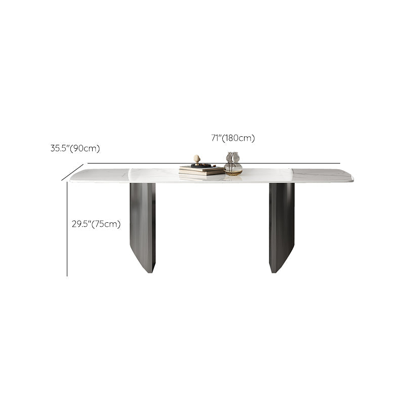 Industrial Sintered Stone Top Table Rectangle Table with Double Pedestal Clearhalo 'Dining Tables & Seating' 'Dining Tables' 'dining_table' 'furn' 'furn_dining_table' 'Furniture' 'Kitchen & Dining Furniture' 6363166