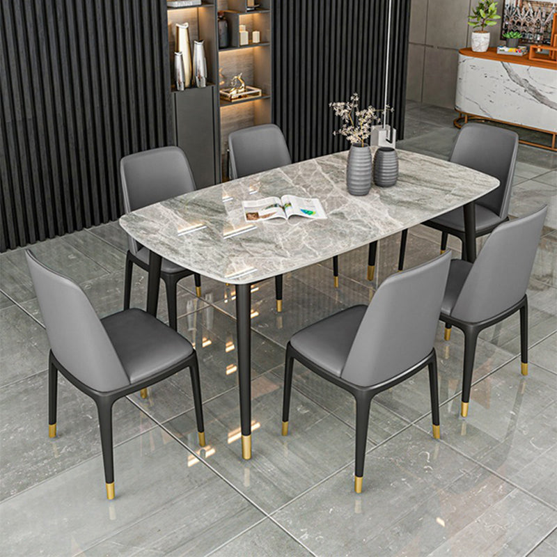 Industrial Dining Rectangle Table Sintered Stone Table with Metal Legs for Home 63"L x 35.4"W x 29.5"H Without Chairs Clearhalo 'Dining Tables & Seating' 'Dining Tables' 'dining_table' 'furn' 'furn_dining_table' 'Furniture' 'Kitchen & Dining Furniture' 6363171