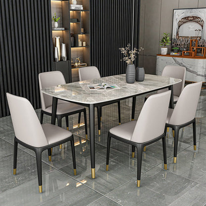 Industrial Dining Rectangle Table Sintered Stone Table with Metal Legs for Home 47.2"L x 31.5"W x 29.5"H Without Chairs Clearhalo 'Dining Tables & Seating' 'Dining Tables' 'dining_table' 'furn' 'furn_dining_table' 'Furniture' 'Kitchen & Dining Furniture' 6363173