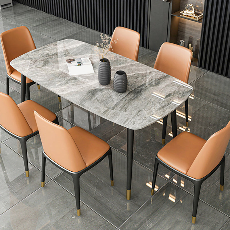 Industrial Dining Rectangle Table Sintered Stone Table with Metal Legs for Home Clearhalo 'Dining Tables & Seating' 'Dining Tables' 'dining_table' 'furn' 'furn_dining_table' 'Furniture' 'Kitchen & Dining Furniture' 6363178