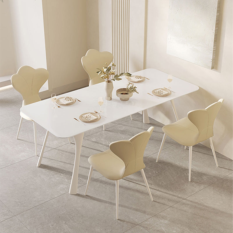 Mesa rectangular medieval moderna de piedra sinterizada con base de metal y 4 patas