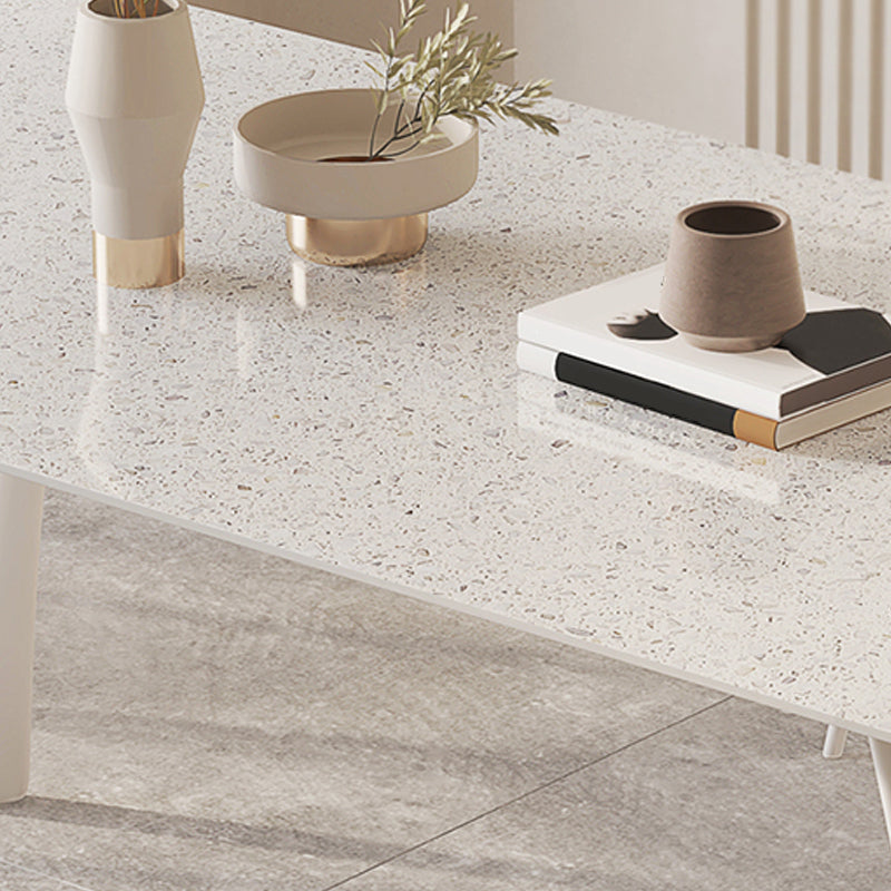 Mesa rectangular medieval moderna de piedra sinterizada con base de metal y 4 patas