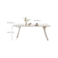 Mesa rectangular medieval moderna de piedra sinterizada con base de metal y 4 patas