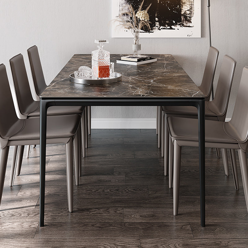 Industrial Sintered Stone Top Table Rectangular Table with Metal Base 55.1"L x 31.5"W x 29.5"H Without Chairs Clearhalo 'Dining Tables & Seating' 'Dining Tables' 'dining_table' 'furn' 'furn_dining_table' 'Furniture' 'Kitchen & Dining Furniture' 6363254