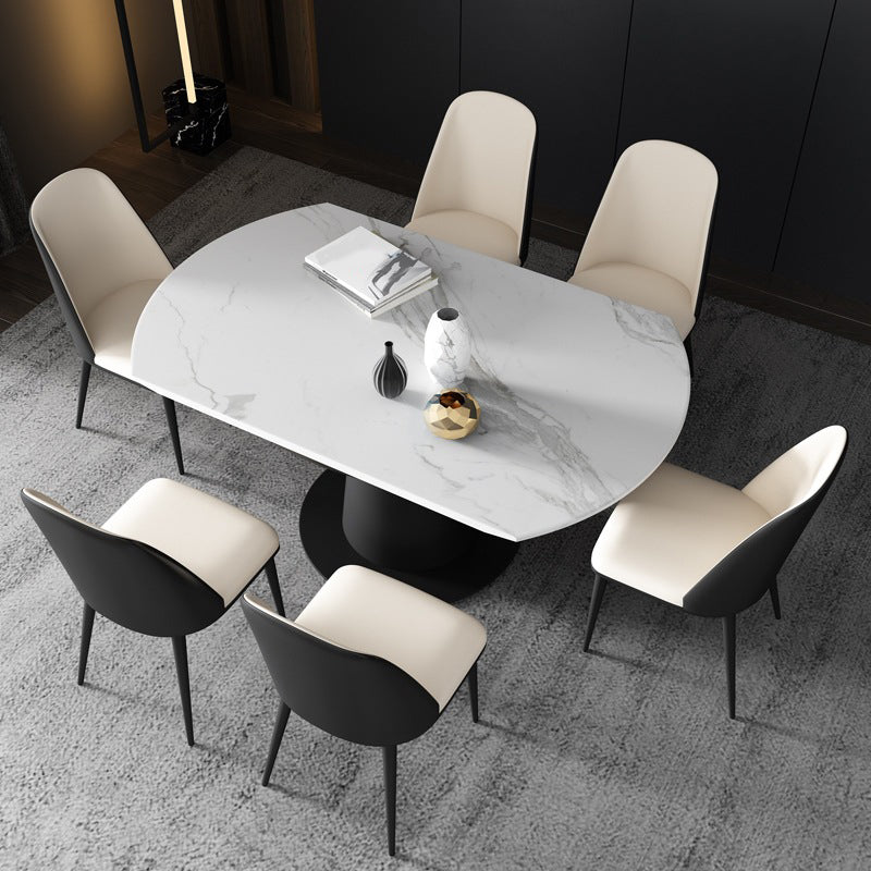 Contemporary Sintered Stone Dining Table Extendable Dining Table with Pedestal Base White 51.2"L x 51.2"W x 31.1"H Without Chairs Clearhalo 'Dining Tables & Seating' 'Dining Tables' 'dining_table' 'furn' 'furn_dining_table' 'Furniture' 'Kitchen & Dining Furniture' 6363326