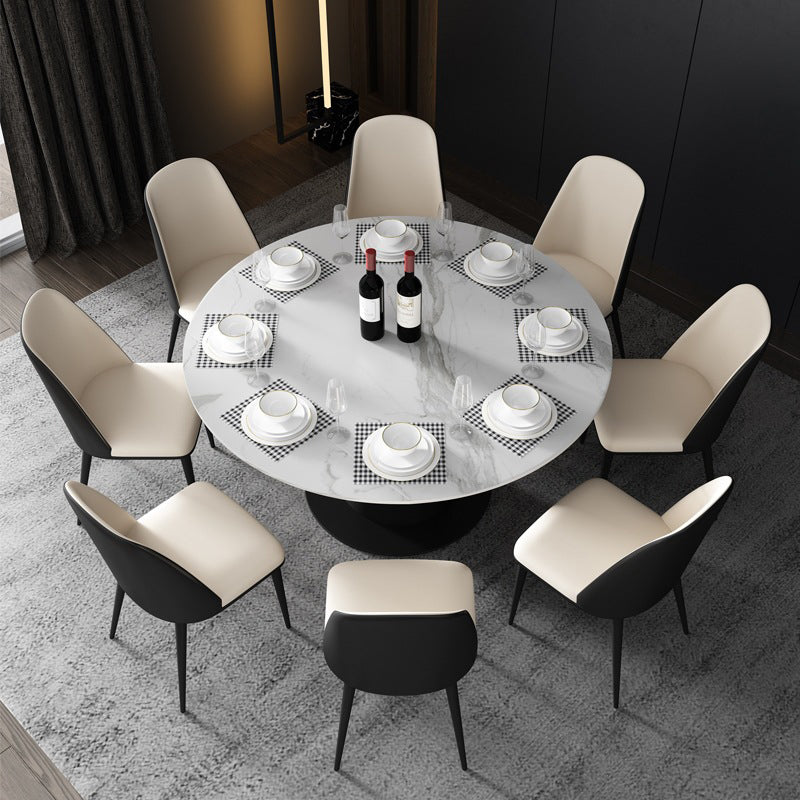 Contemporary Sintered Stone Dining Table Extendable Dining Table with Pedestal Base White 59.1"L x 59.1"W x 31.1"H Without Chairs Clearhalo 'Dining Tables & Seating' 'Dining Tables' 'dining_table' 'furn' 'furn_dining_table' 'Furniture' 'Kitchen & Dining Furniture' 6363327