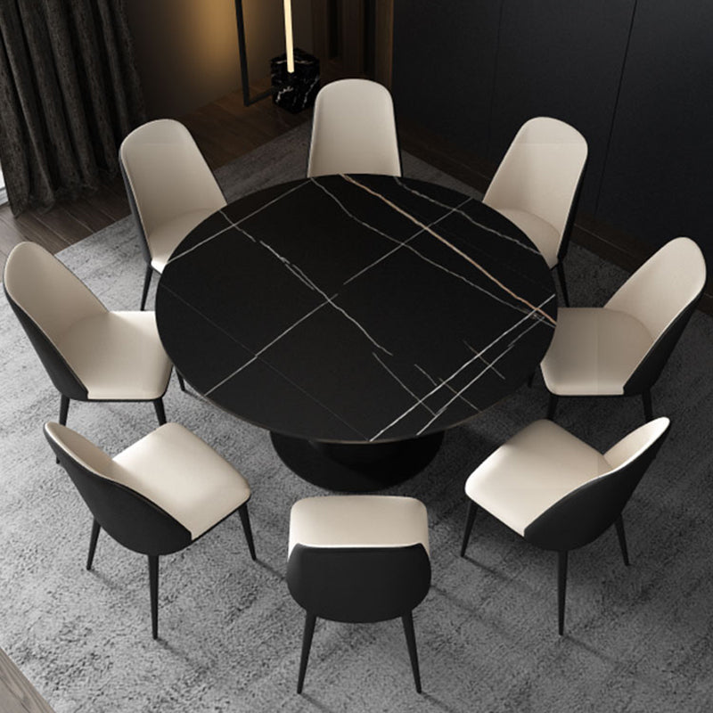 Contemporary Sintered Stone Dining Table Extendable Dining Table with Pedestal Base Black 59.1"L x 59.1"W x 31.1"H Without Chairs Clearhalo 'Dining Tables & Seating' 'Dining Tables' 'dining_table' 'furn' 'furn_dining_table' 'Furniture' 'Kitchen & Dining Furniture' 6363329