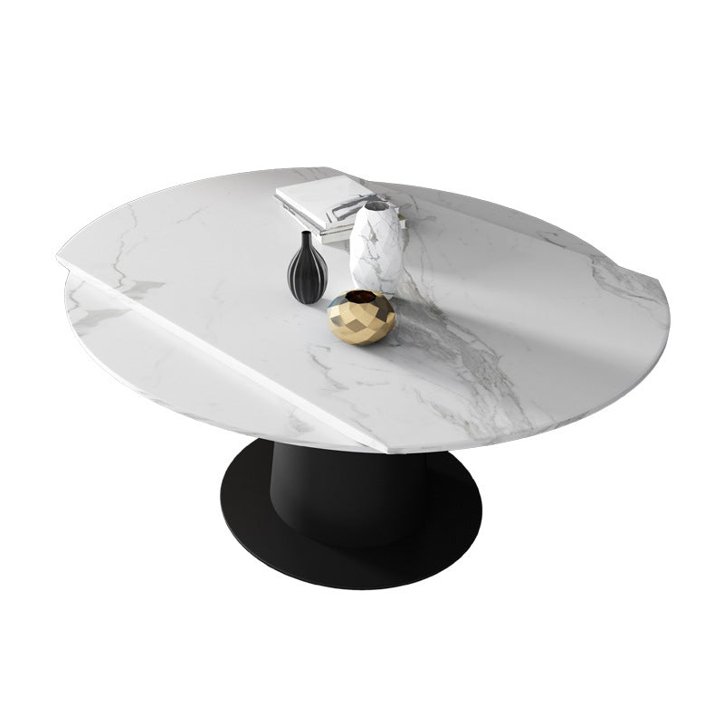 Contemporary Sintered Stone Dining Table Extendable Dining Table with Pedestal Base Clearhalo 'Dining Tables & Seating' 'Dining Tables' 'dining_table' 'furn' 'furn_dining_table' 'Furniture' 'Kitchen & Dining Furniture' 6363330