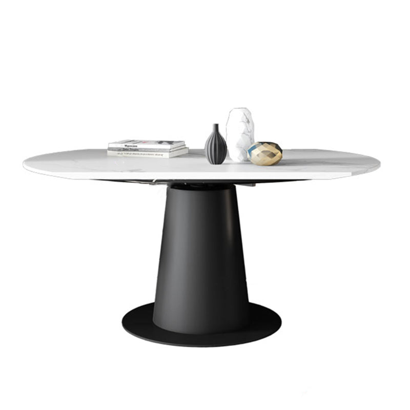 Contemporary Sintered Stone Dining Table Extendable Dining Table with Pedestal Base Clearhalo 'Dining Tables & Seating' 'Dining Tables' 'dining_table' 'furn' 'furn_dining_table' 'Furniture' 'Kitchen & Dining Furniture' 6363333
