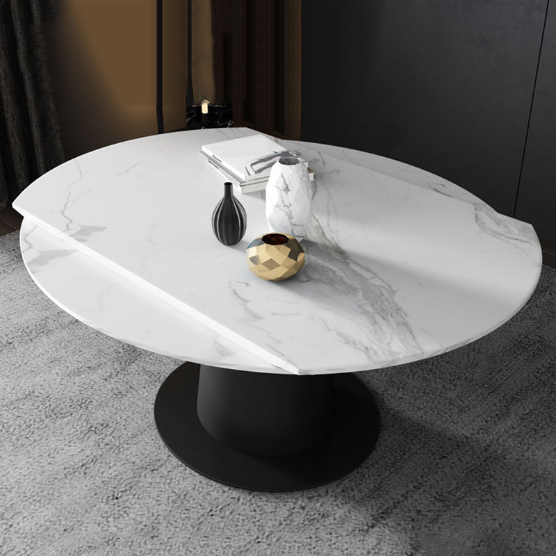Contemporary Sintered Stone Dining Table Extendable Dining Table with Pedestal Base Clearhalo 'Dining Tables & Seating' 'Dining Tables' 'dining_table' 'furn' 'furn_dining_table' 'Furniture' 'Kitchen & Dining Furniture' 6363334