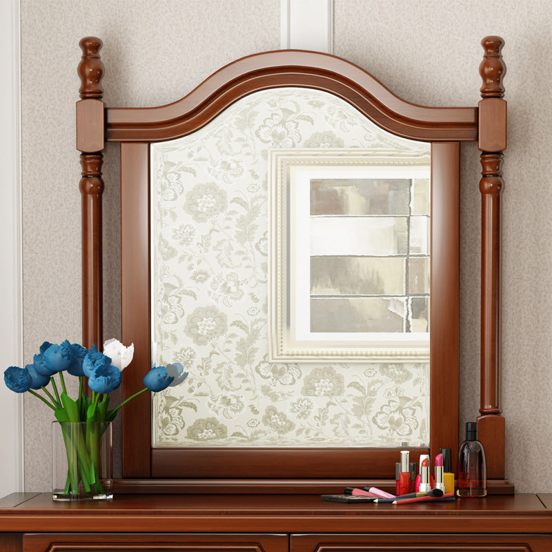 Tradizionale vanità a specchio set tavolo da toeletta in legno massiccio con sgabello