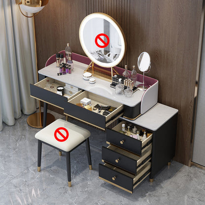 Glam Vanity Dressing Table Set with 5 Storage Drawers in Black