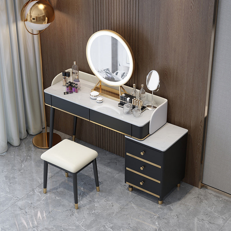Glam Vanity Dressing Table Set with 5 Storage Drawers in Black