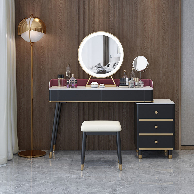 Glam Vanity Dressing Table Set with 5 Storage Drawers in Black