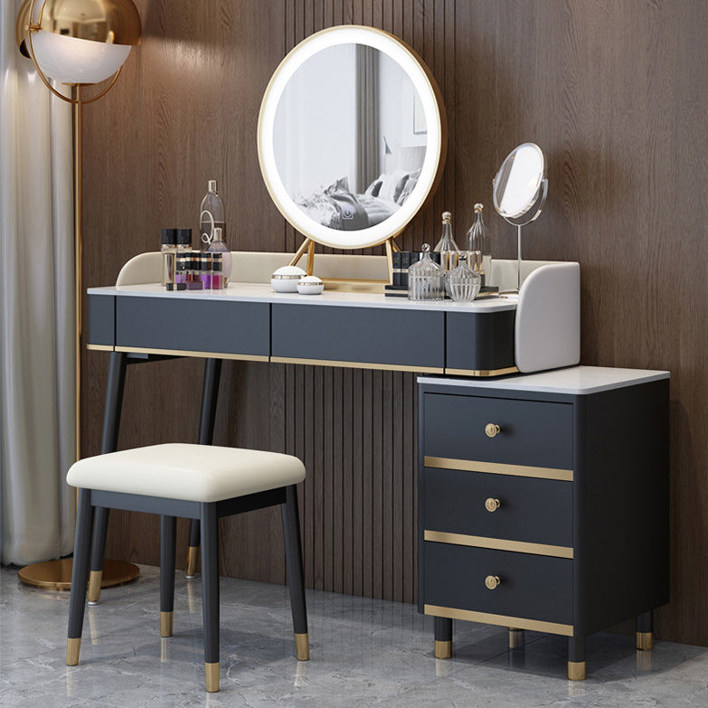 Glam Vanity Dressing Table Set with 5 Storage Drawers in Black