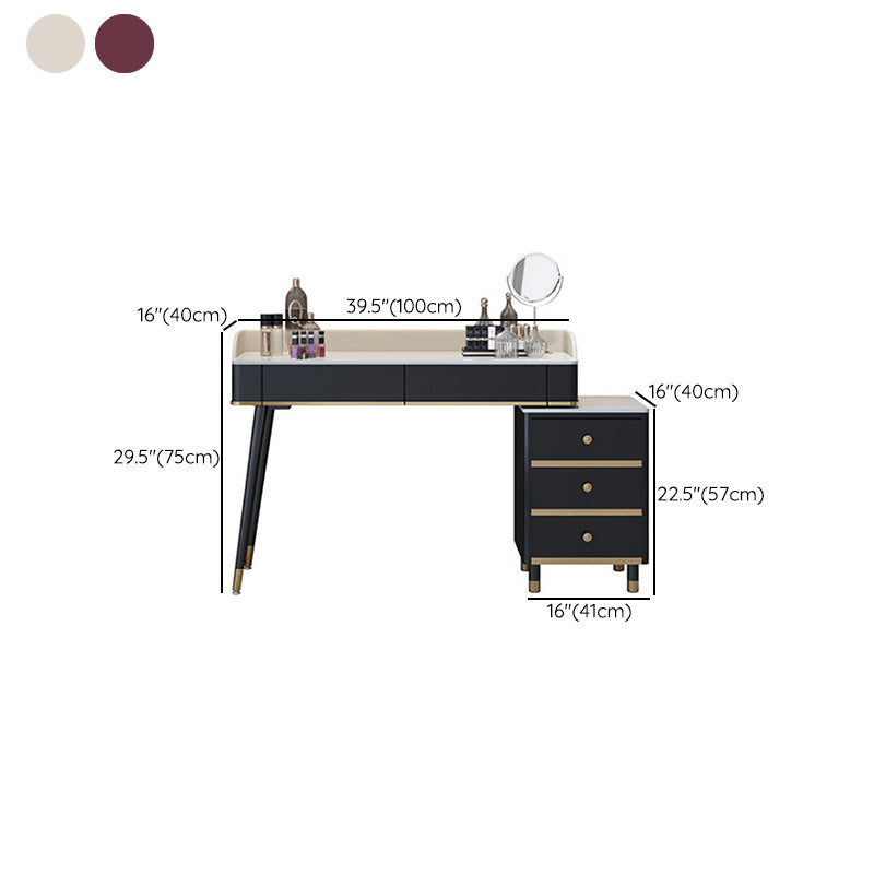 Glam Vanity Dressing Table Set with 5 Storage Drawers in Black