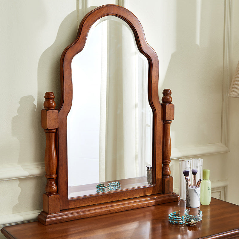 Traditional 2 Drawers Wood Mirrored Makeup Table Desk Vanity in Brown Clearhalo 'Bedroom Furniture' 'furn' 'furn_makeup_vanities' 'Furniture' 'Makeup Vanities' 'makeup_vanities' 6363681